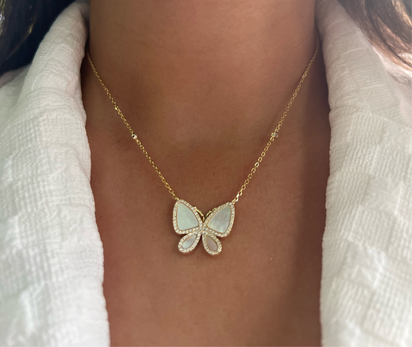 Butterfly pearl & CZ Necklace