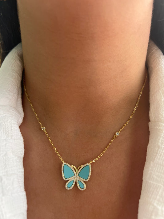 Butterfly pearl & CZ Necklace