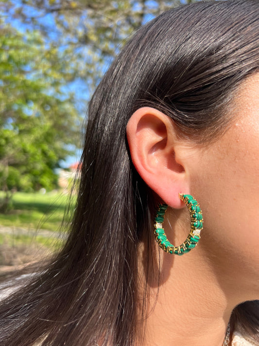 Green Precious Hoop Earring