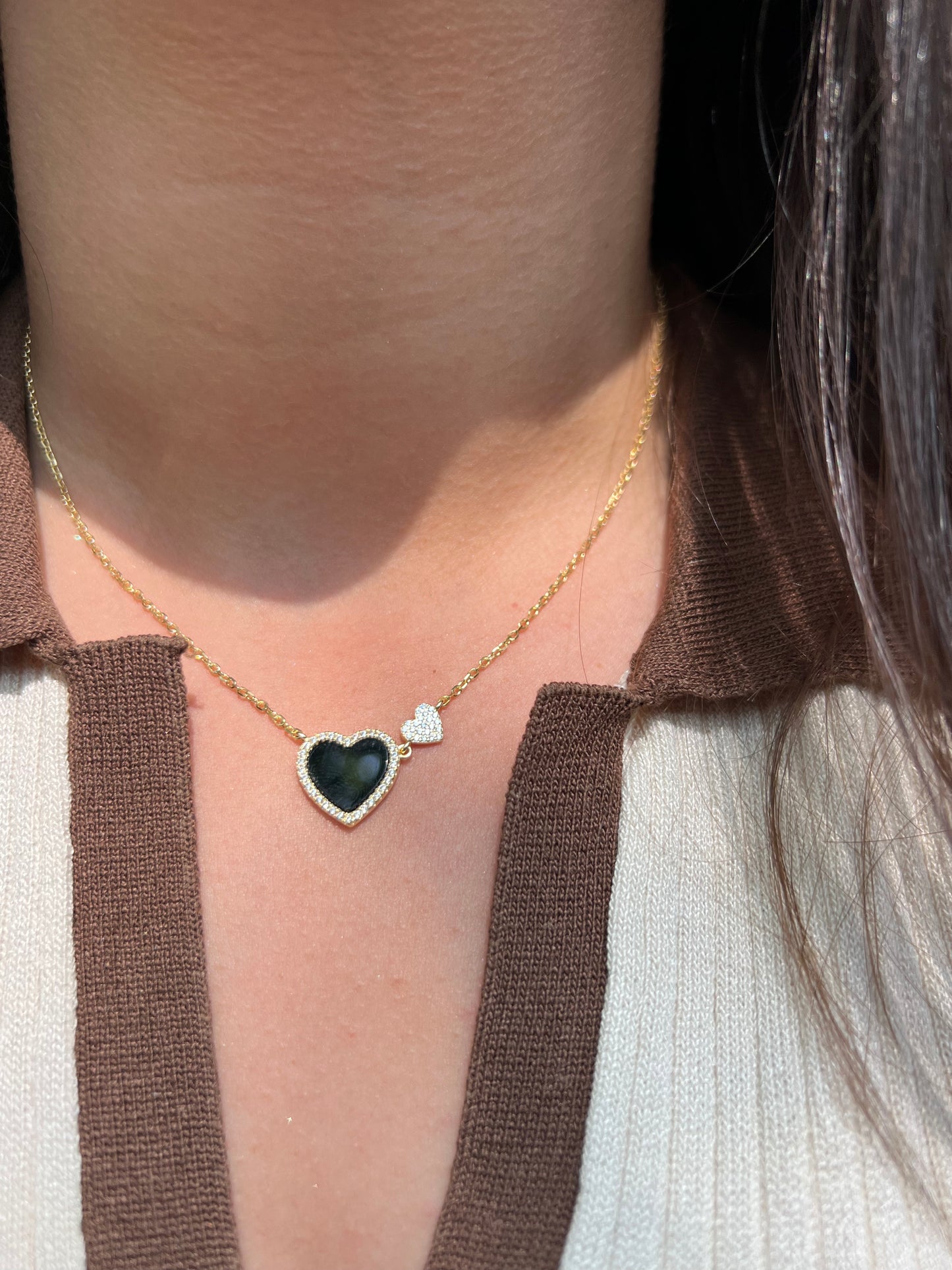 Double Heart Black Onyx Necklace