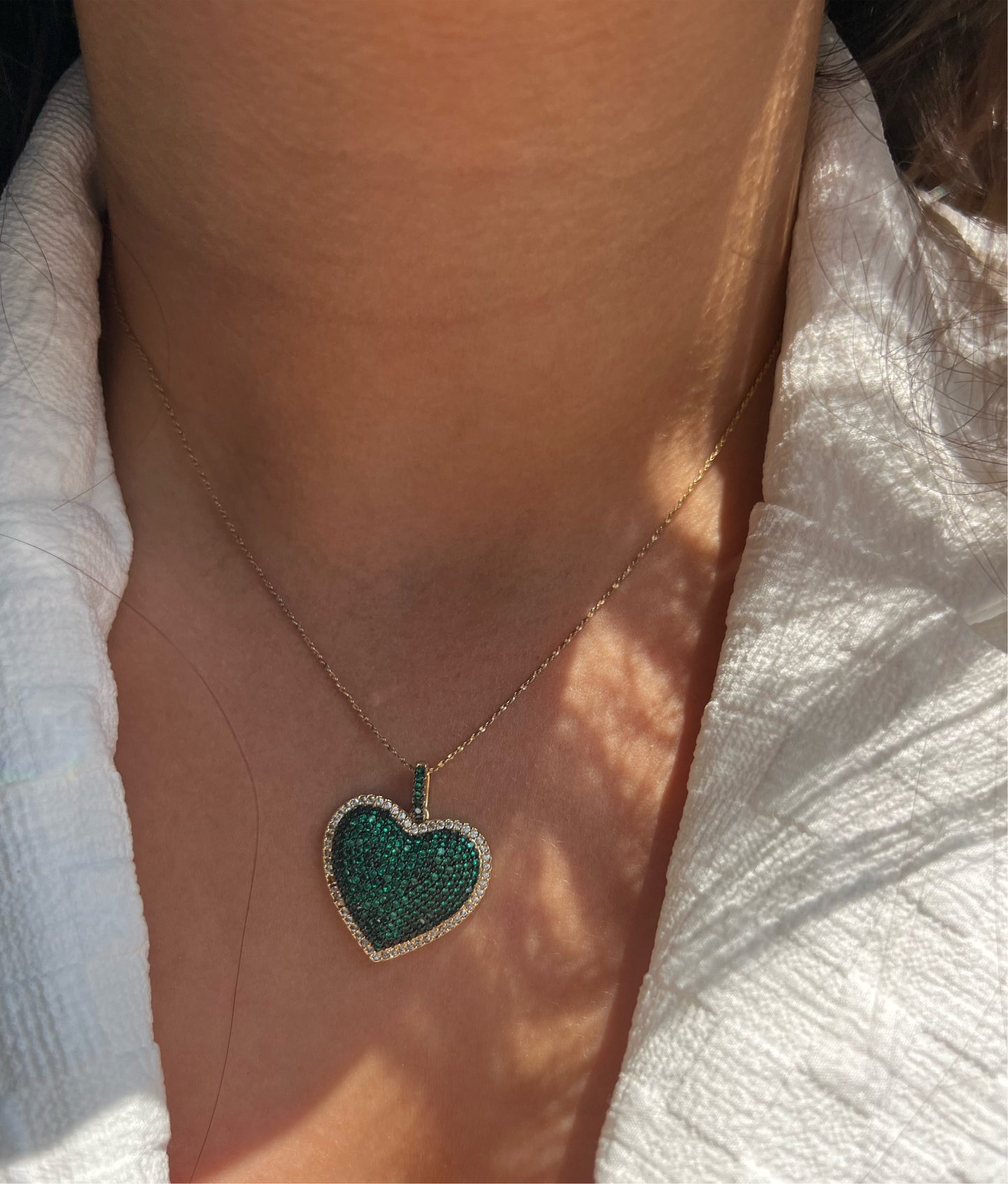 Green CZ Heart Necklace