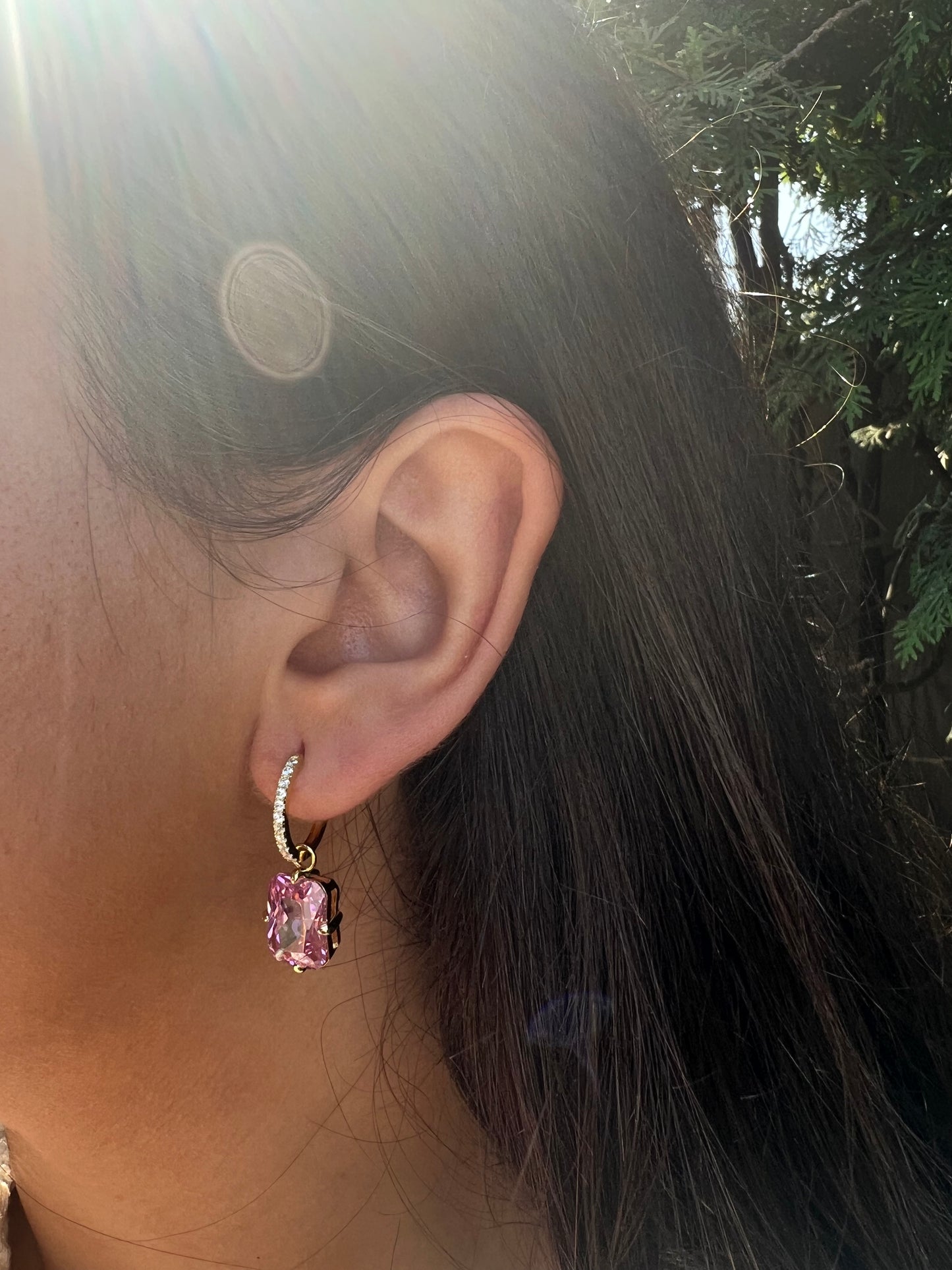 Pink Sapphire Trendy Hoop Earrings