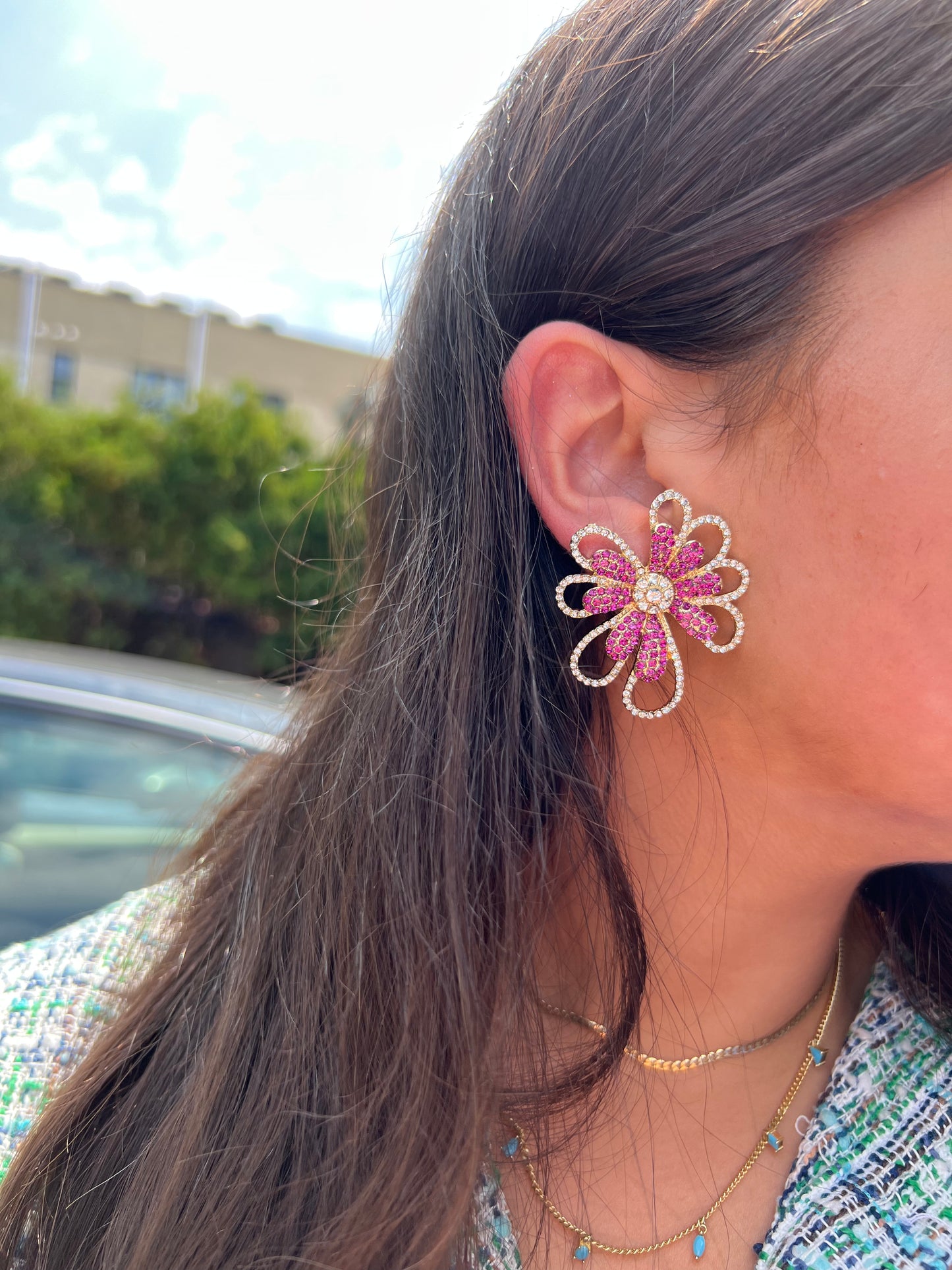 Pink X Gold Flower Earrings