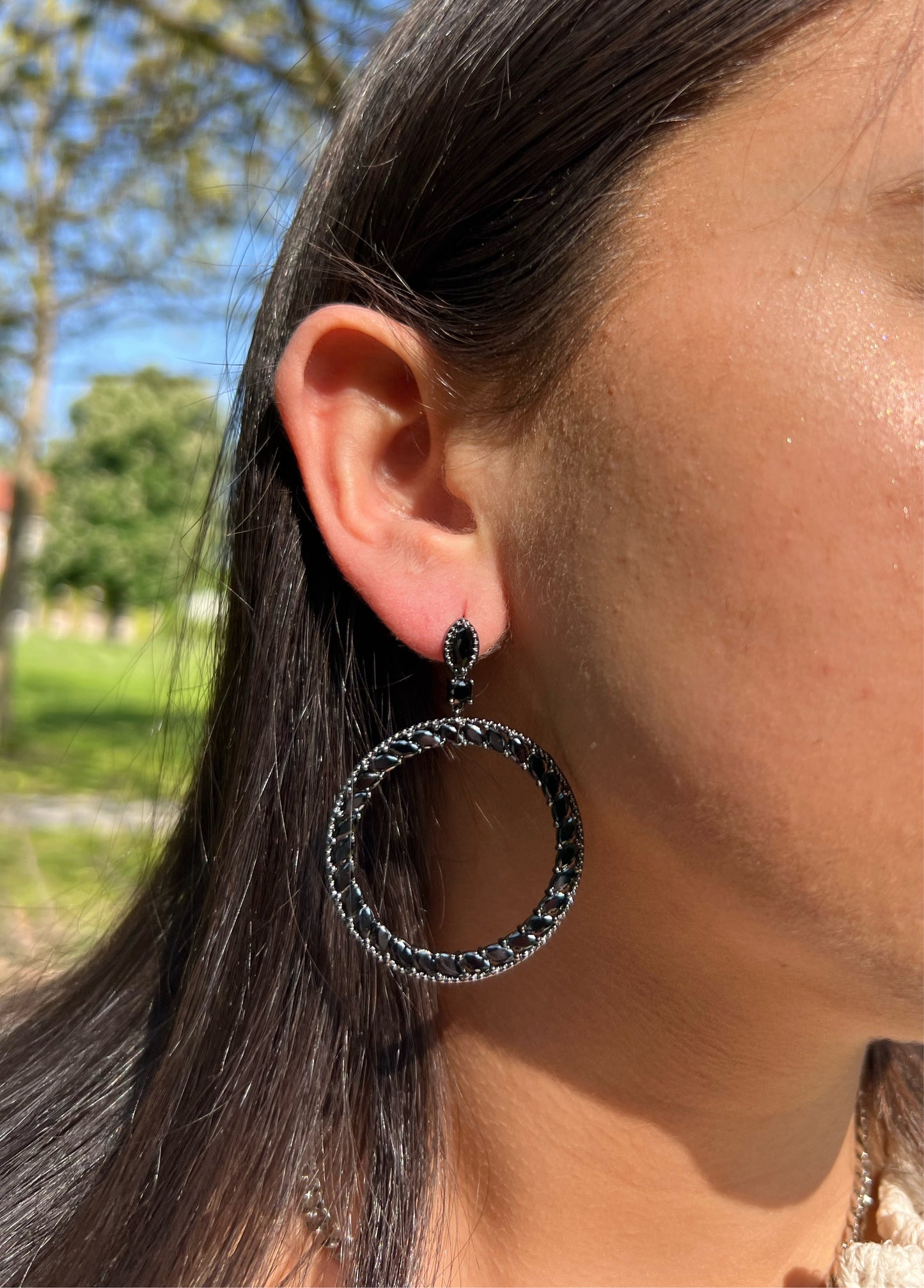 Black CZ looped Earrings