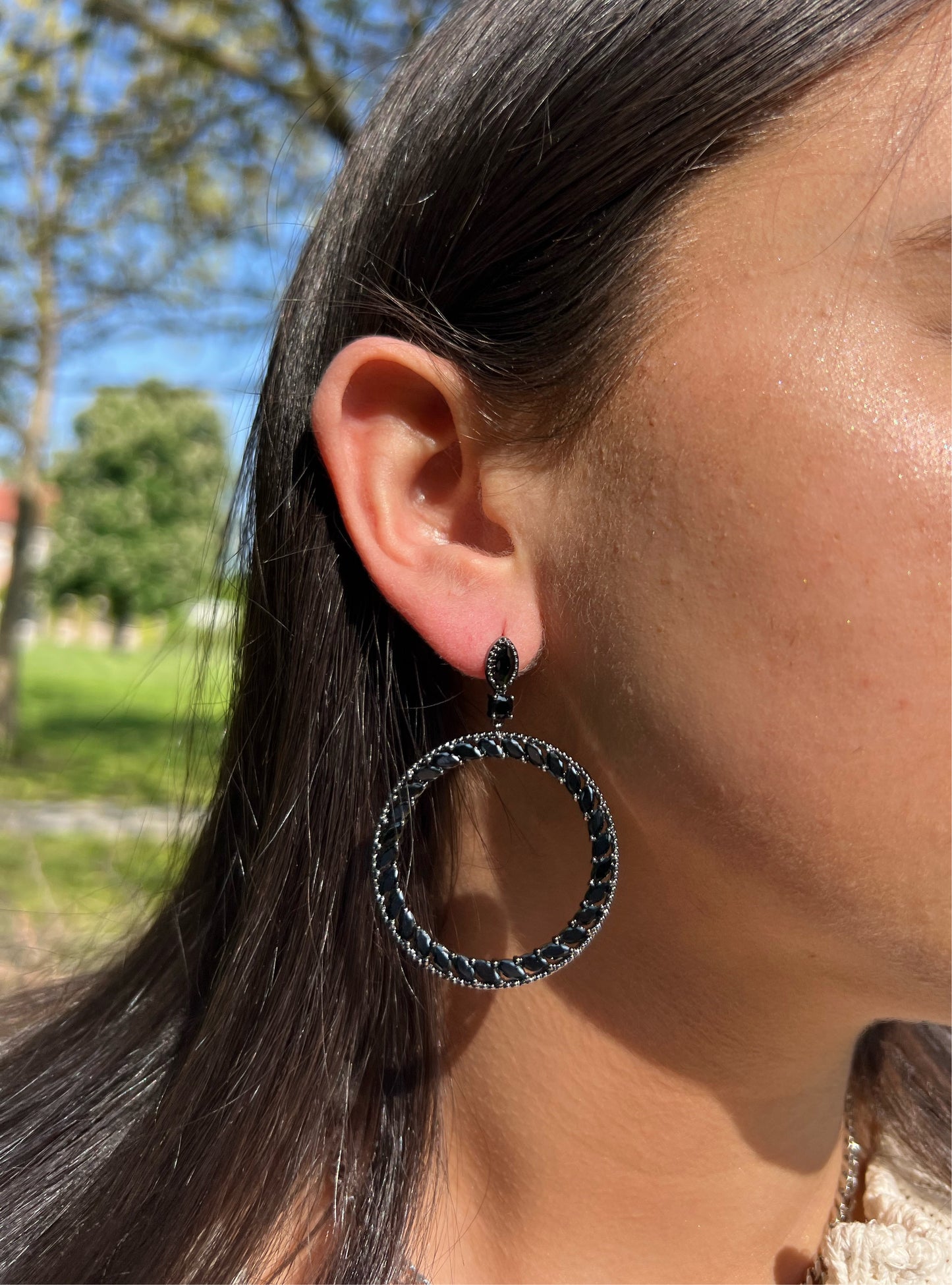 Black CZ looped Earrings