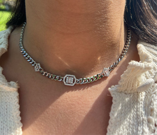 Silver Cuban CZ Necklace