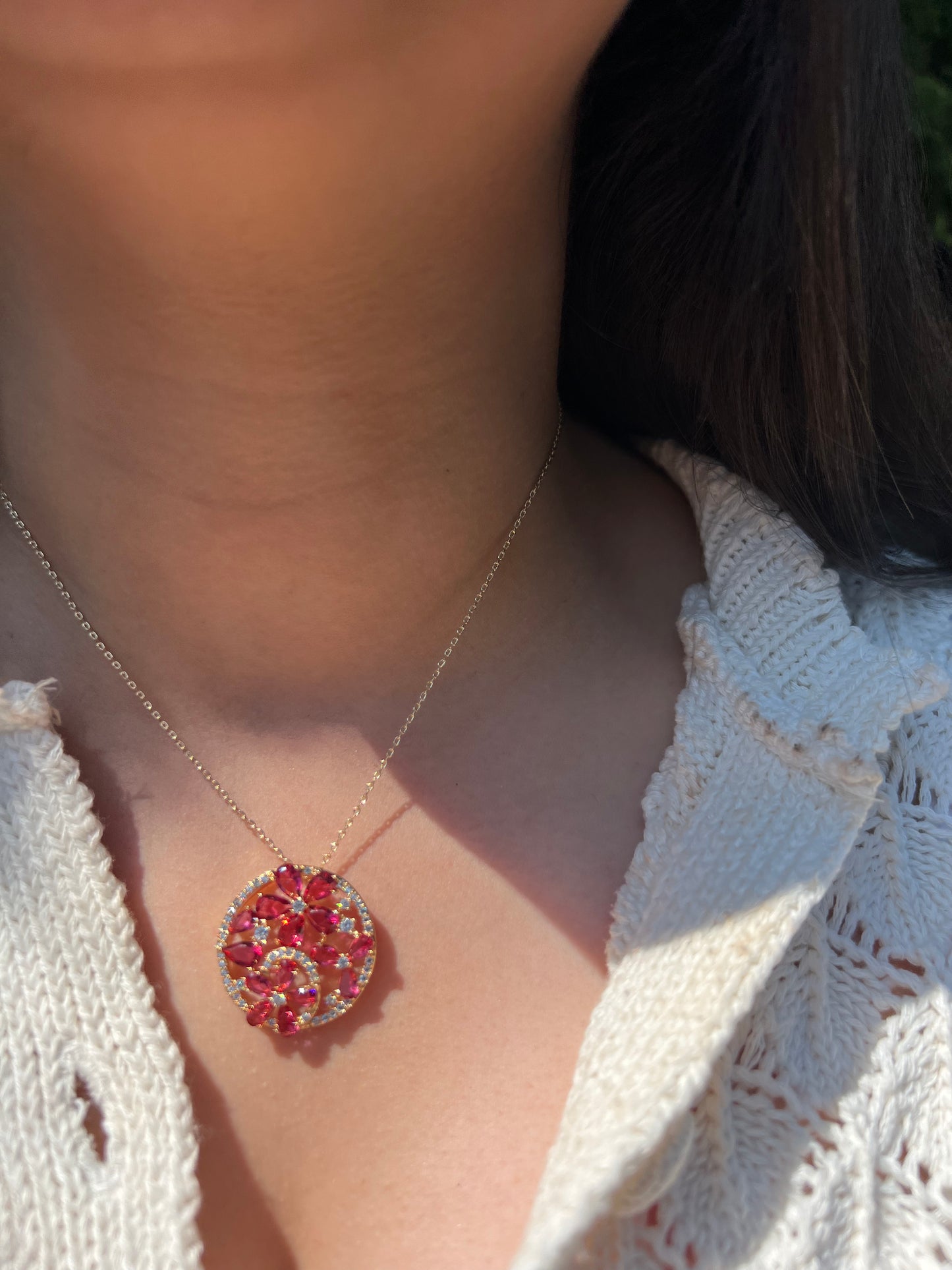 Pink Flower Twisted Pendant