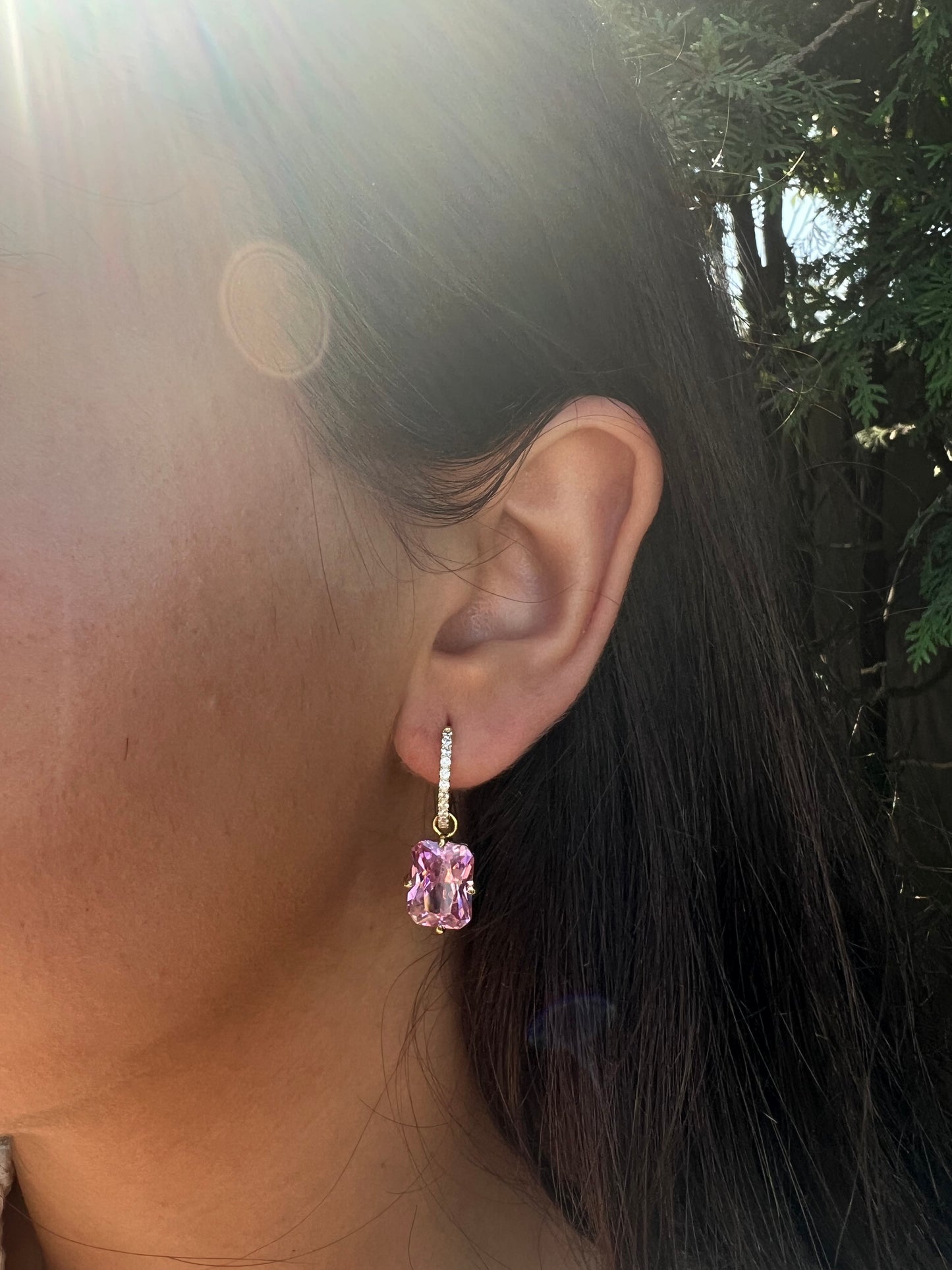 Pink Sapphire Trendy Hoop Earrings