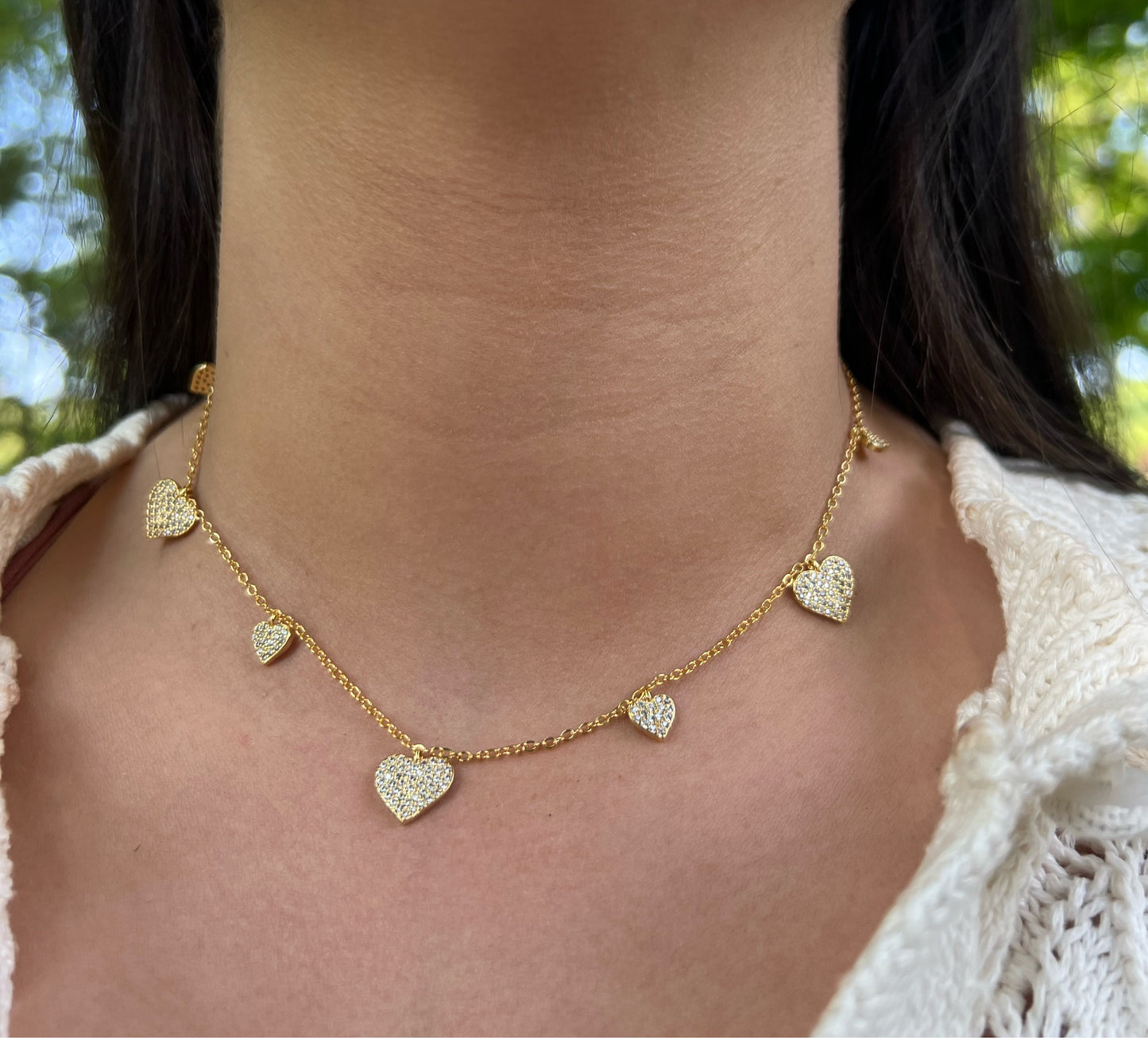 Hanging Hearts X CZ Necklace