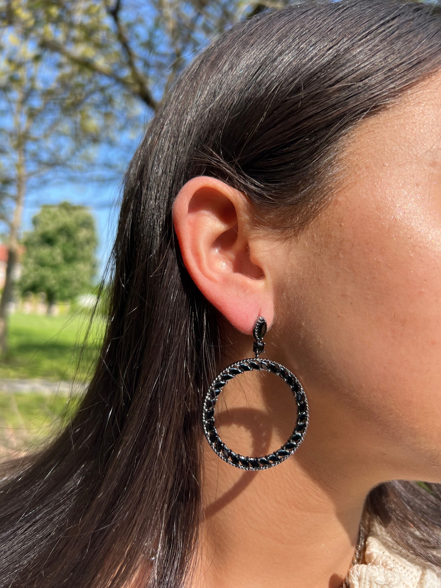 Black CZ looped Earrings