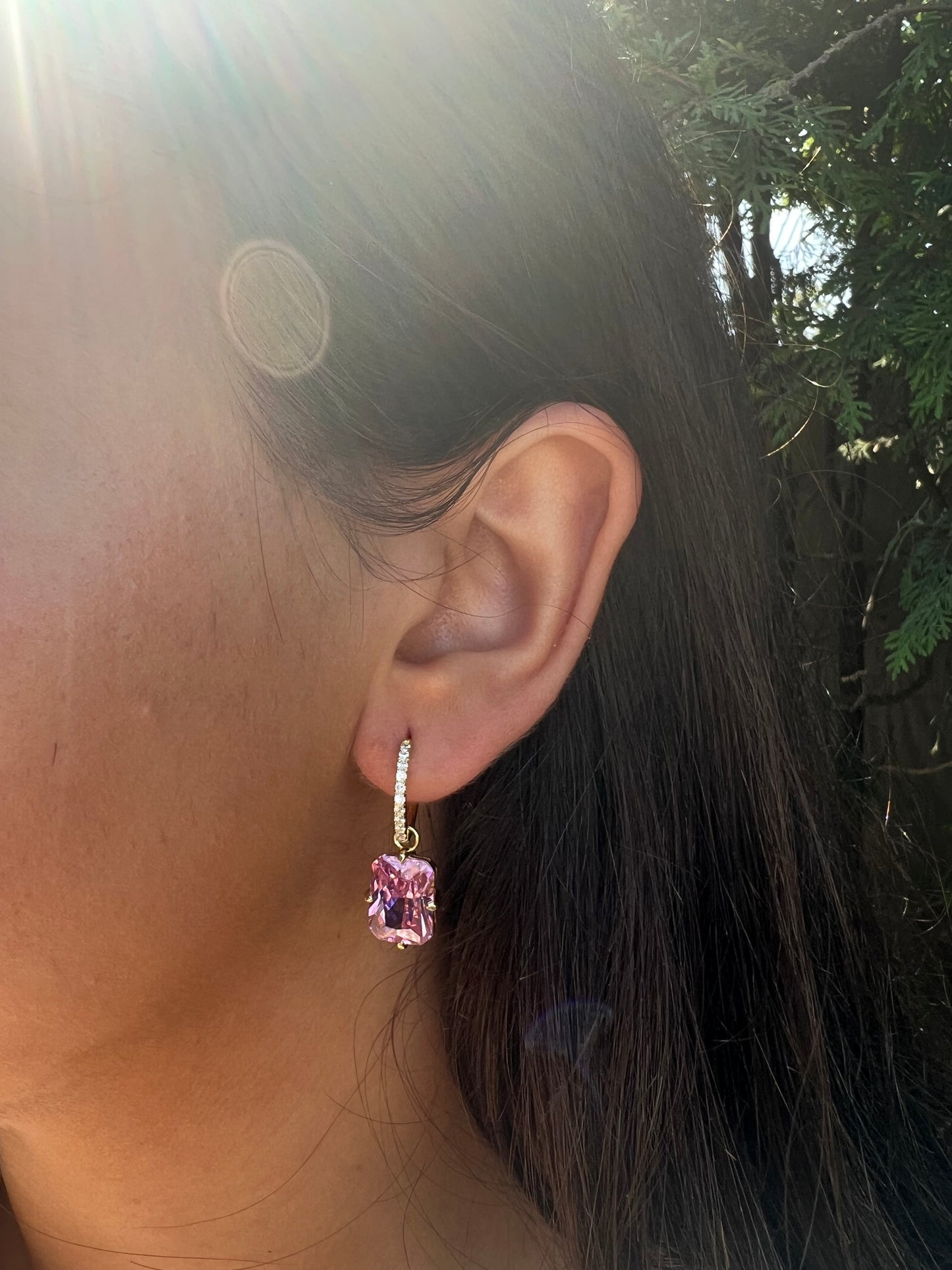 Pink Sapphire Trendy Hoop Earrings