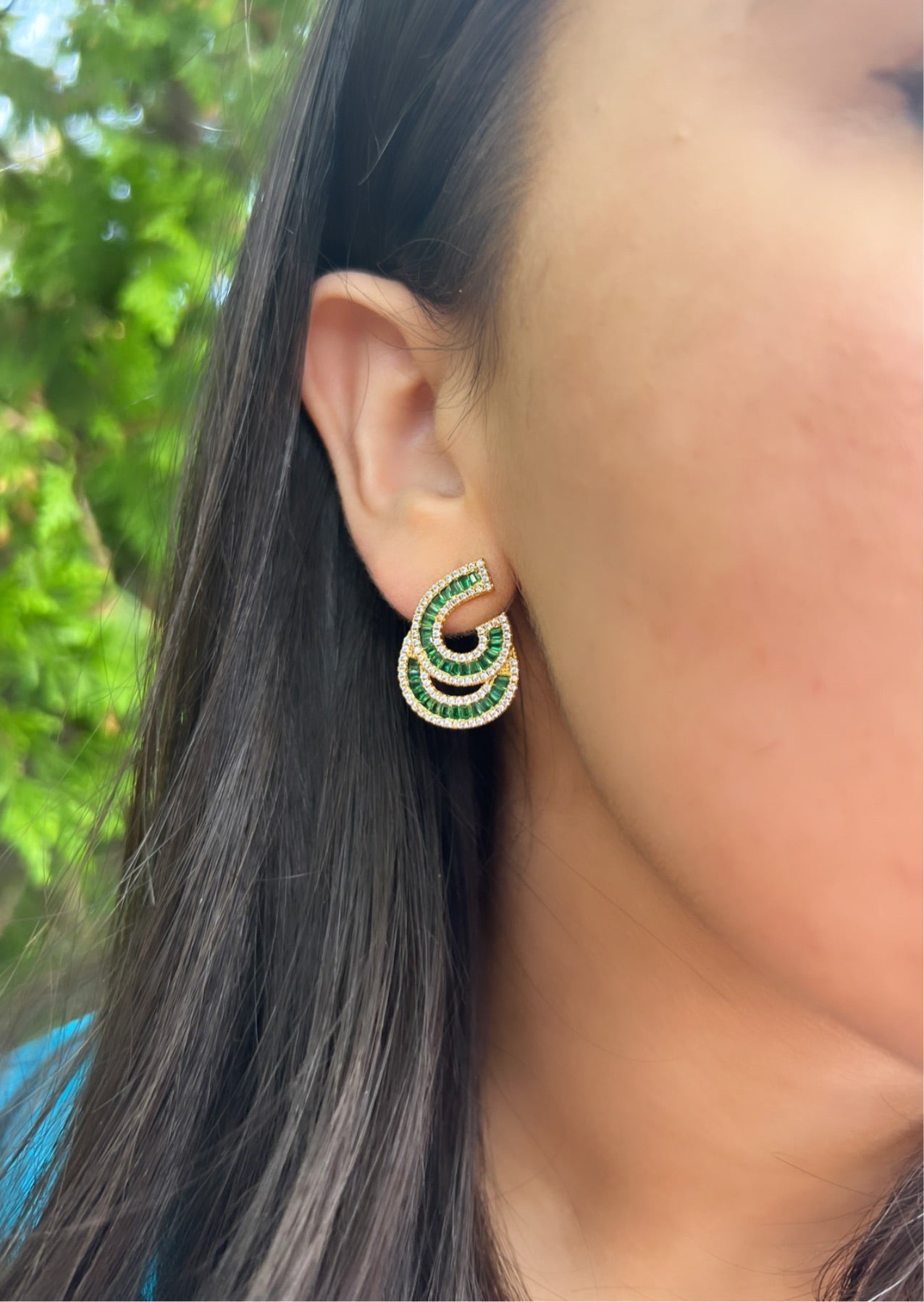 Double Looped Green Earrings