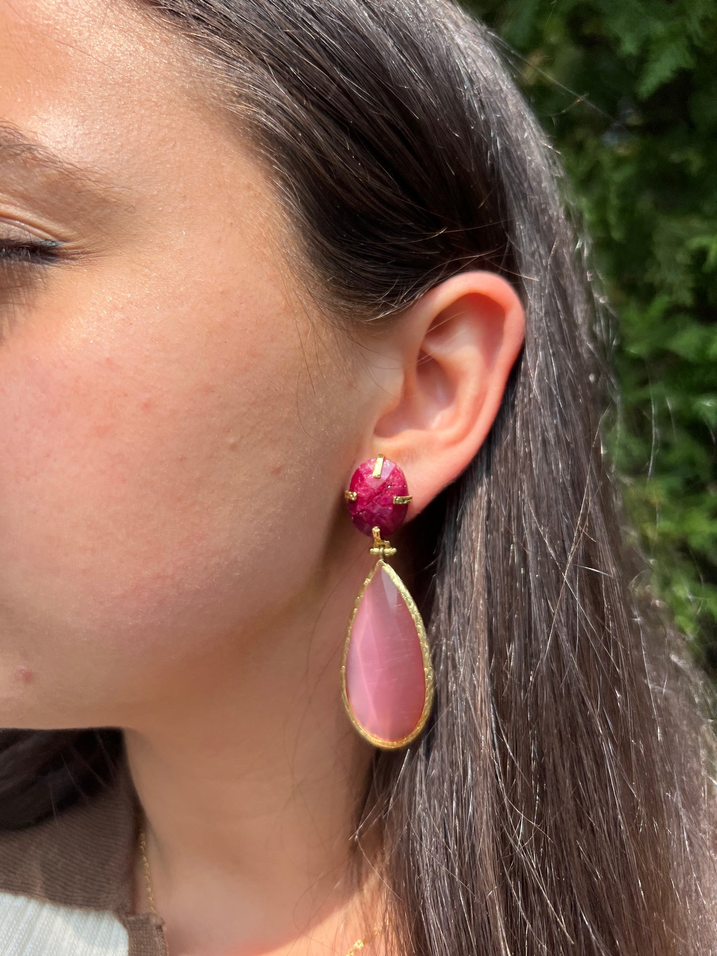 Genuine Stoned Pink Earrings