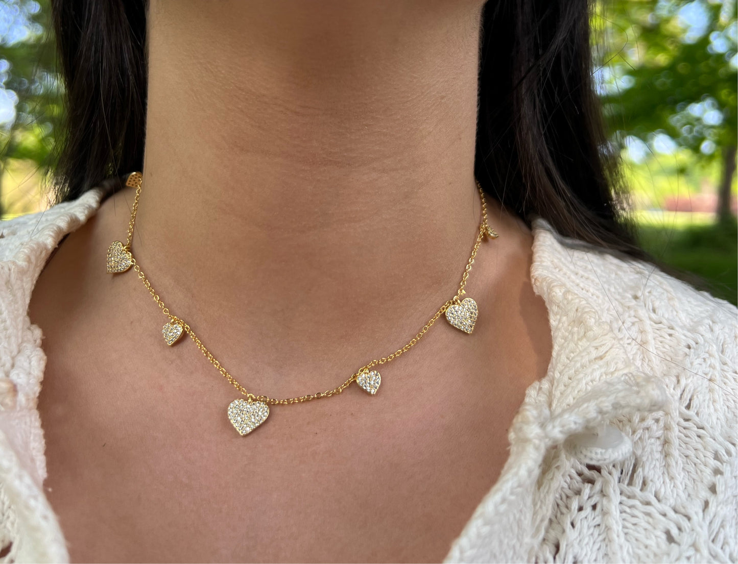 Hanging Hearts X CZ Necklace