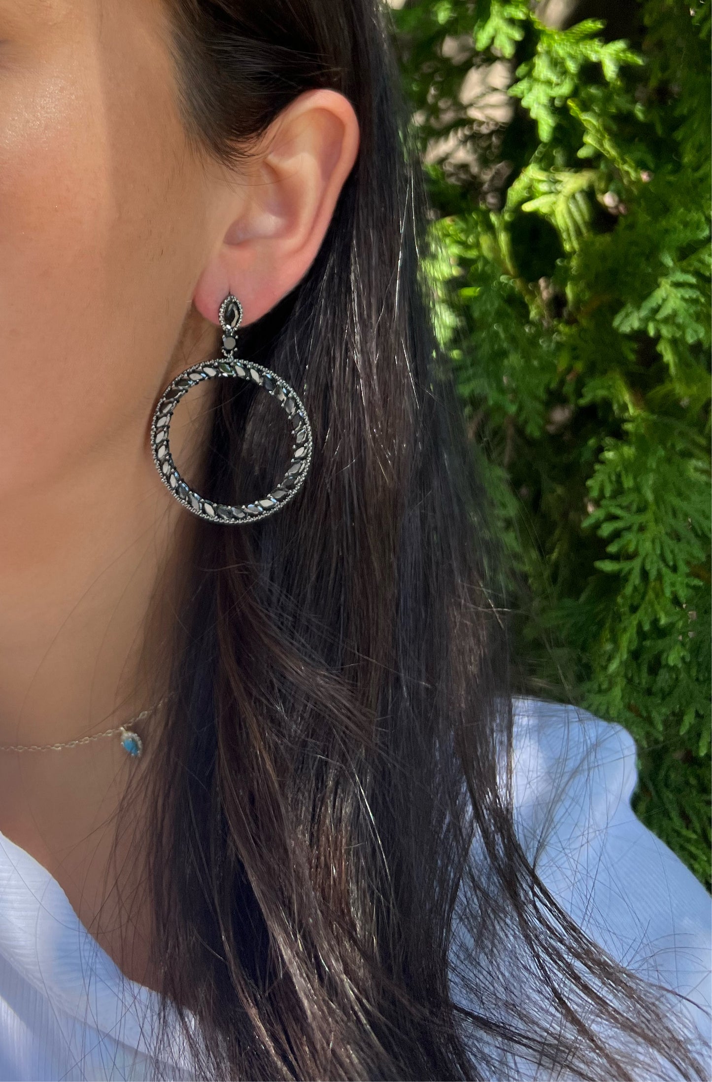 Black CZ looped Earrings