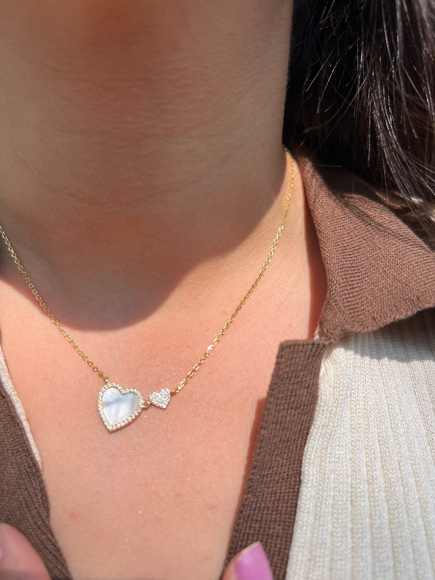 Double heart Pearl Necklace