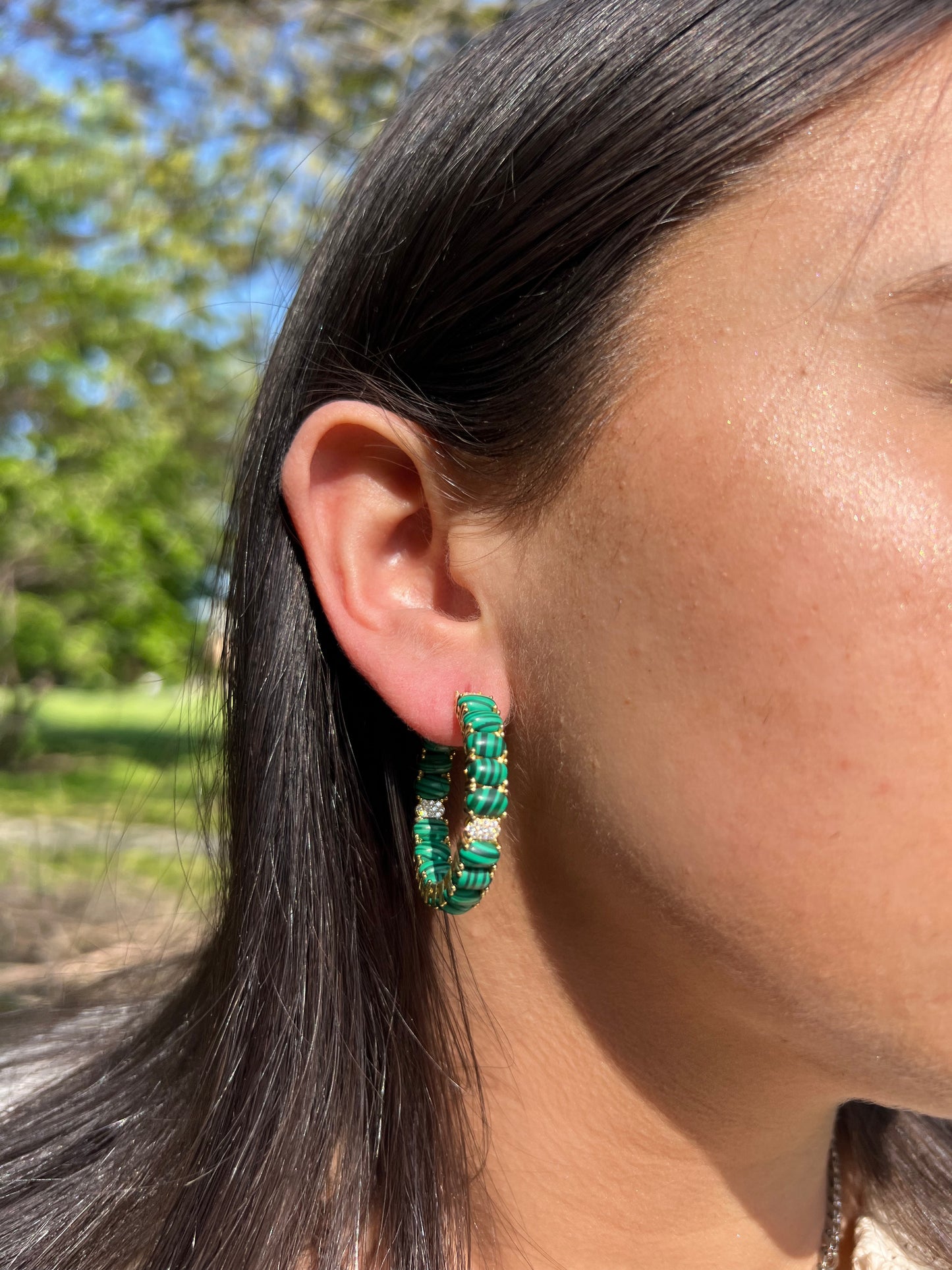 Green Precious Hoop Earring