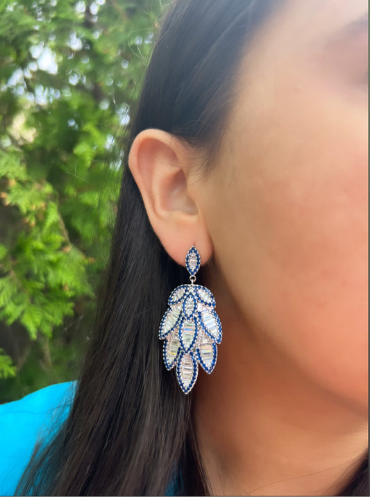 Blue Sapphire Feather Earrings