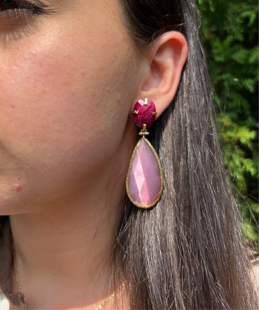 Genuine Stoned Pink Earrings