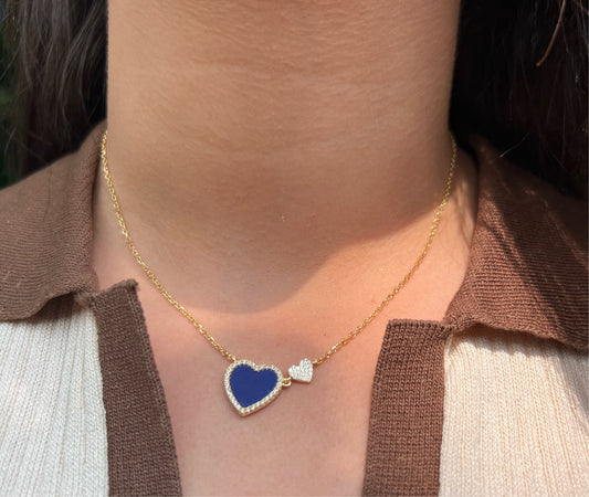 Double Heart Lapis Necklace