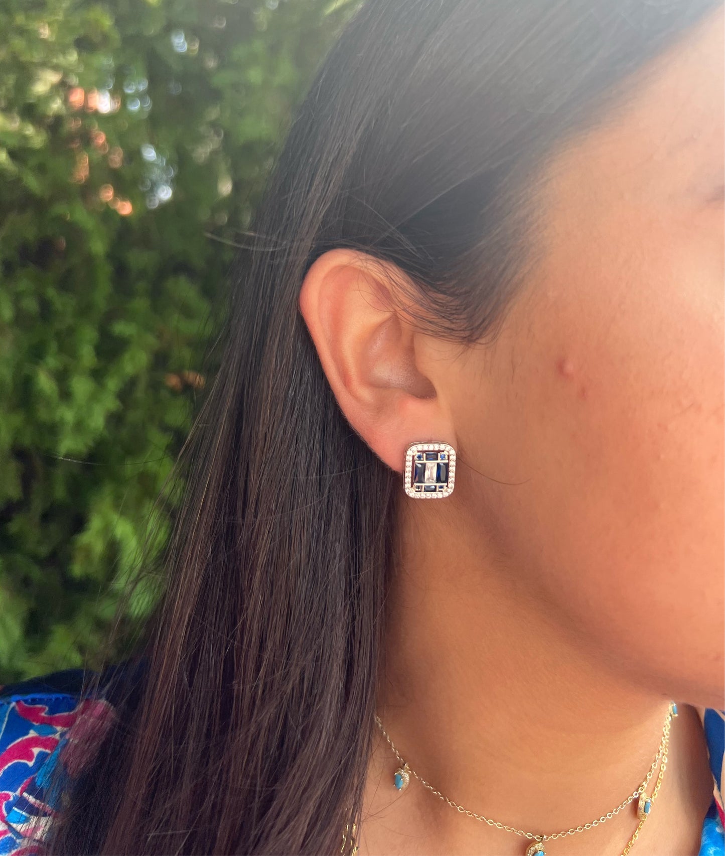 Blue Sapphire Rectangle Studs