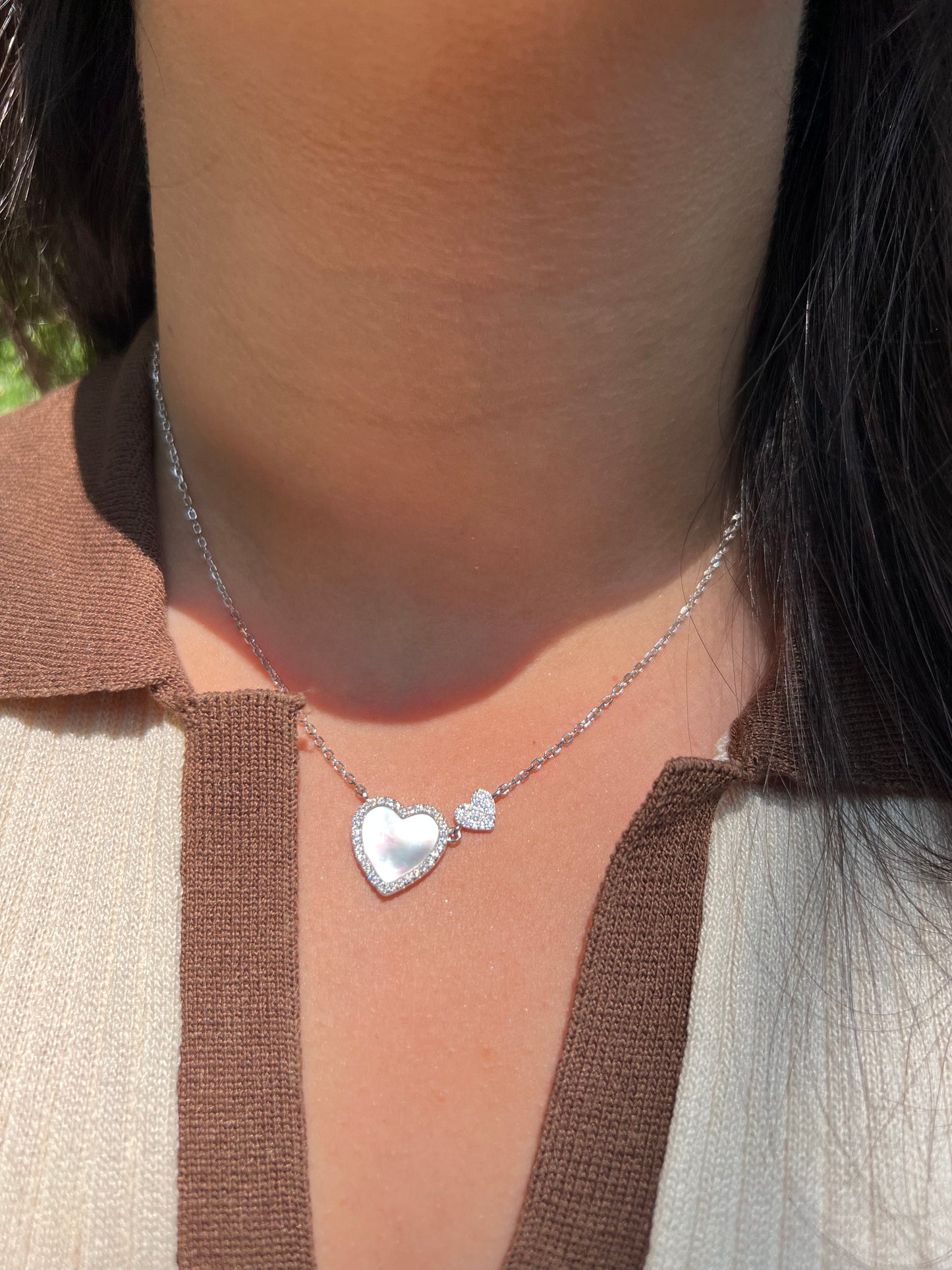 Double heart Pearl Necklace