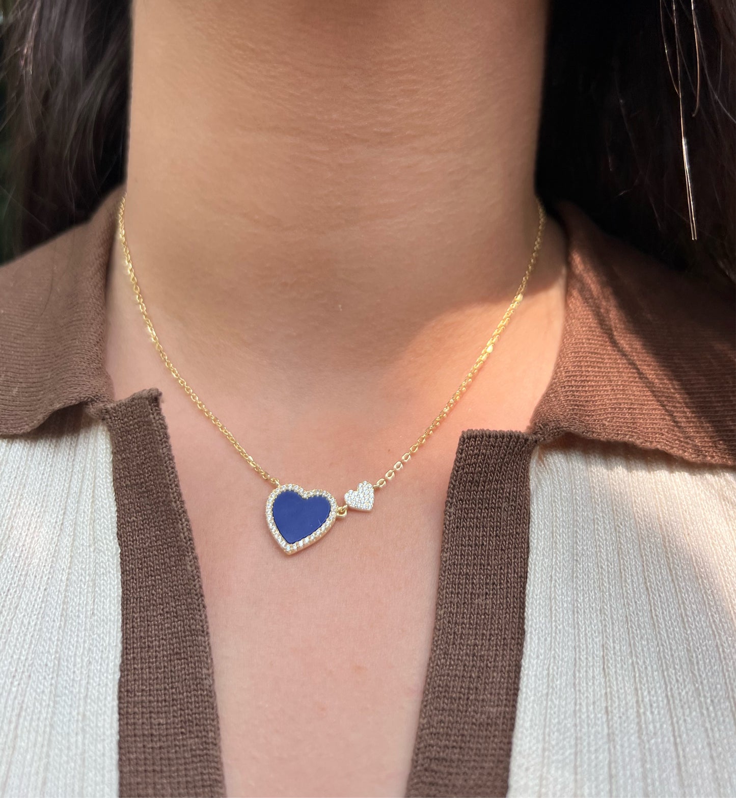 Double Heart Lapis Necklace