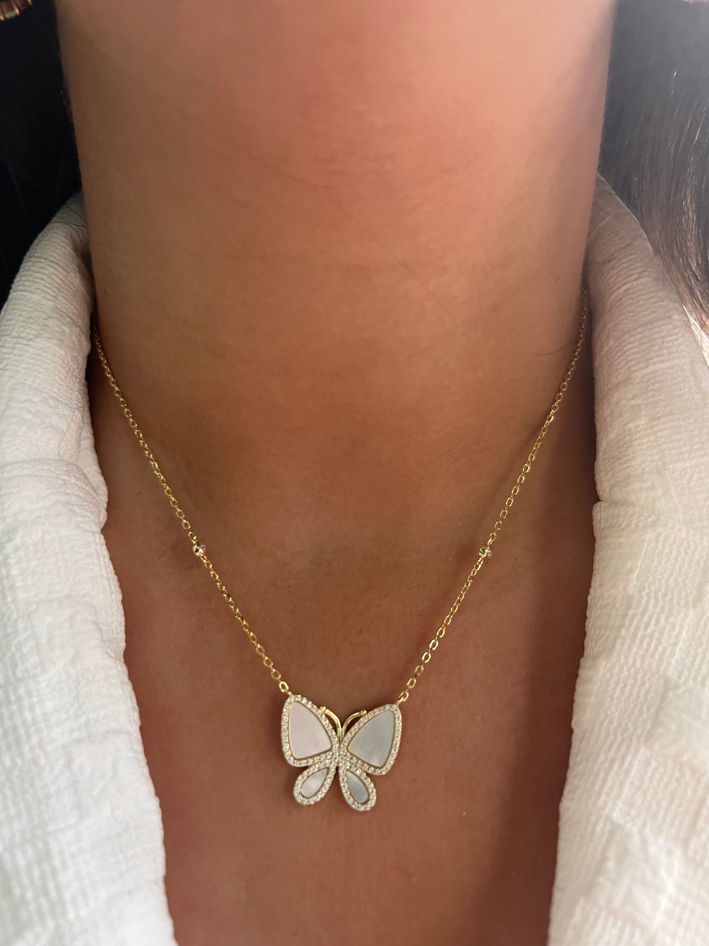 Butterfly pearl & CZ Necklace