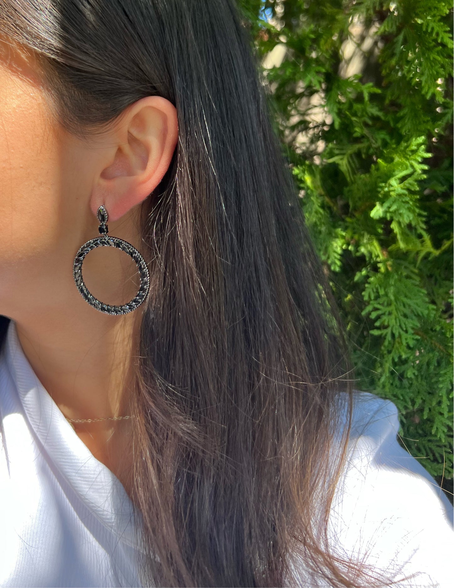 Black CZ looped Earrings