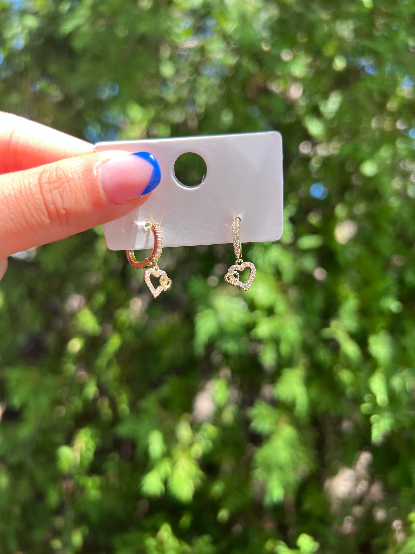 Heart huggie hanging earrings