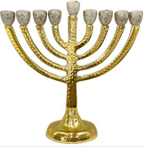 Hammered Menorah With Gold Reeds