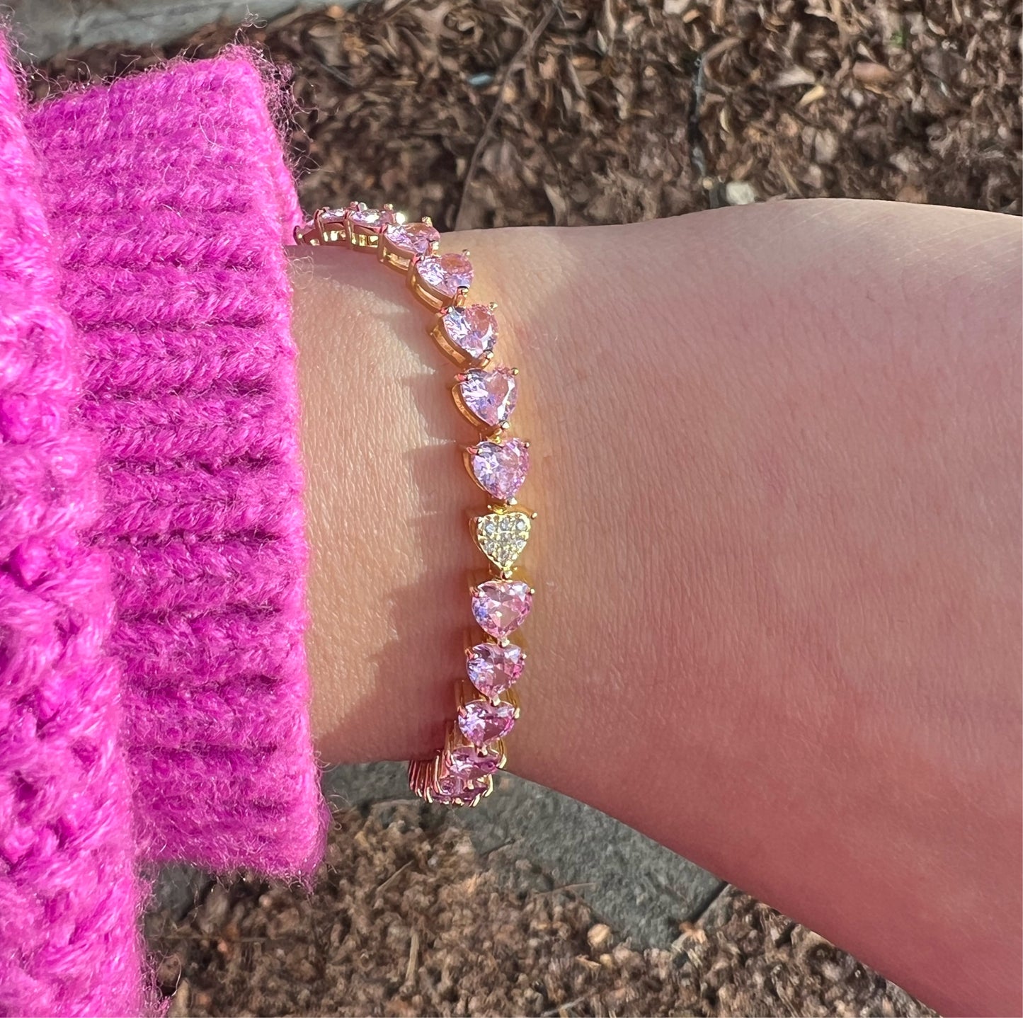 Pink Sapphire Heart Tennis Bracelet