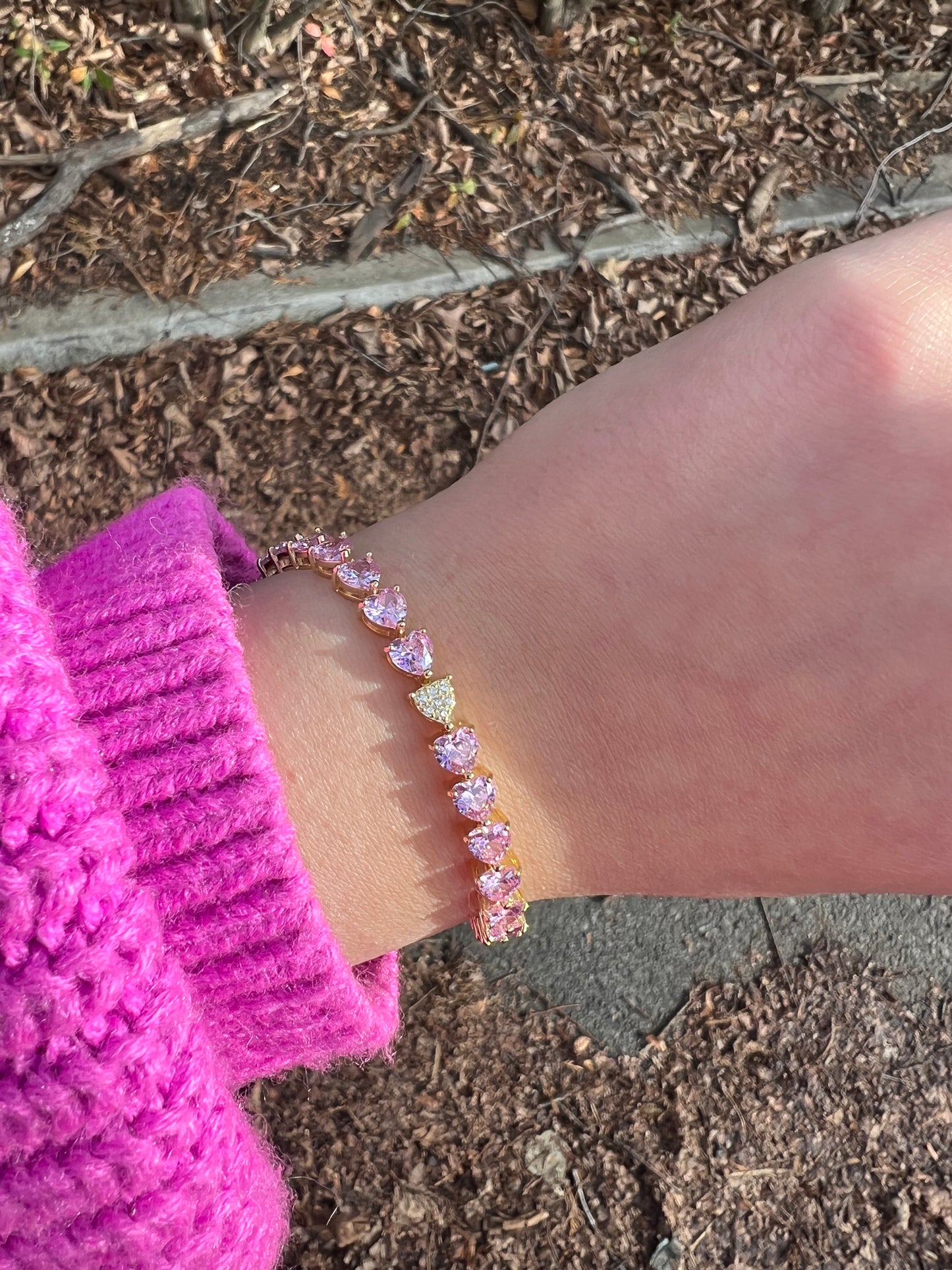 Pink Sapphire Heart Tennis Bracelet