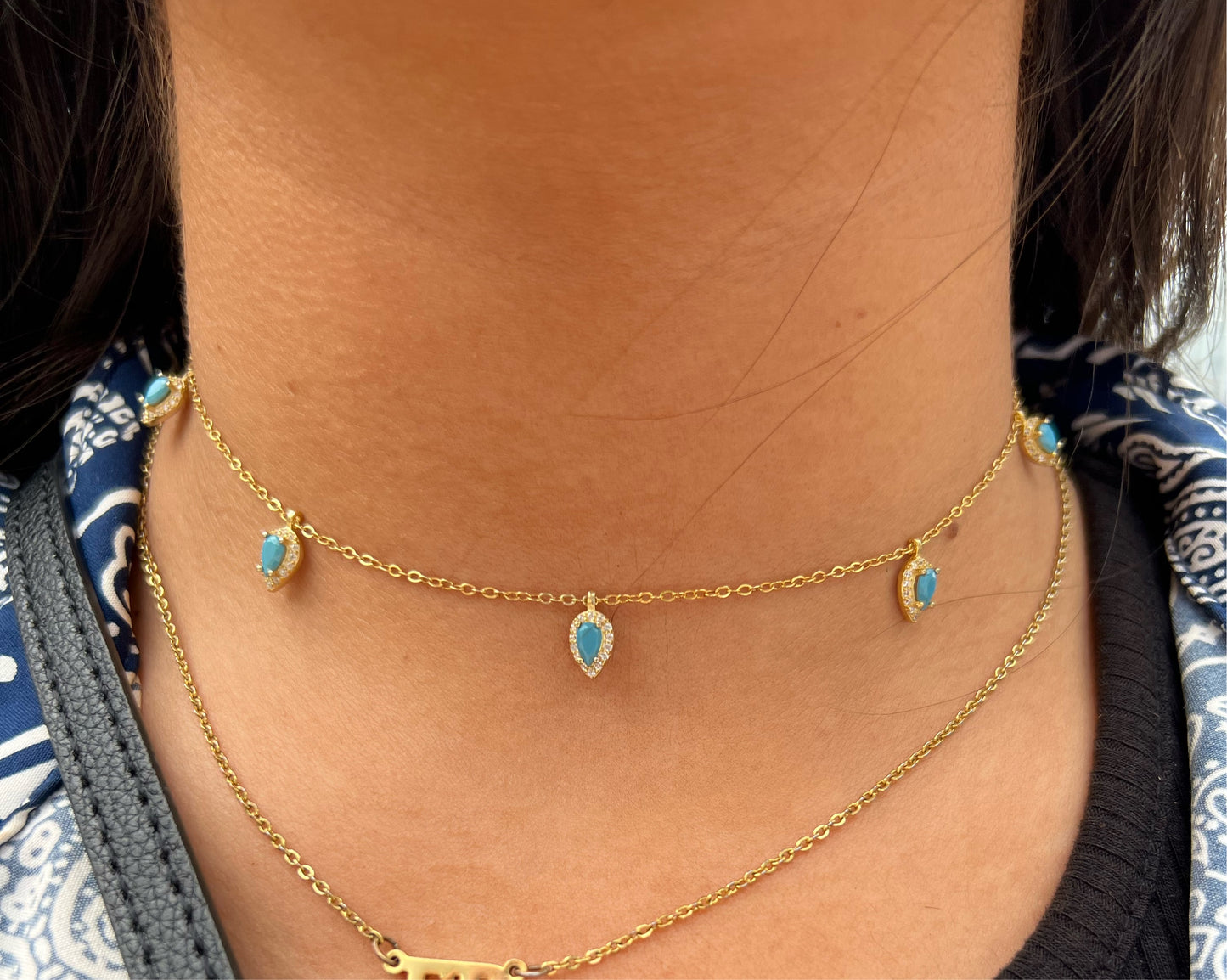 Turquoise Hanging Tear Drop Choker Necklace