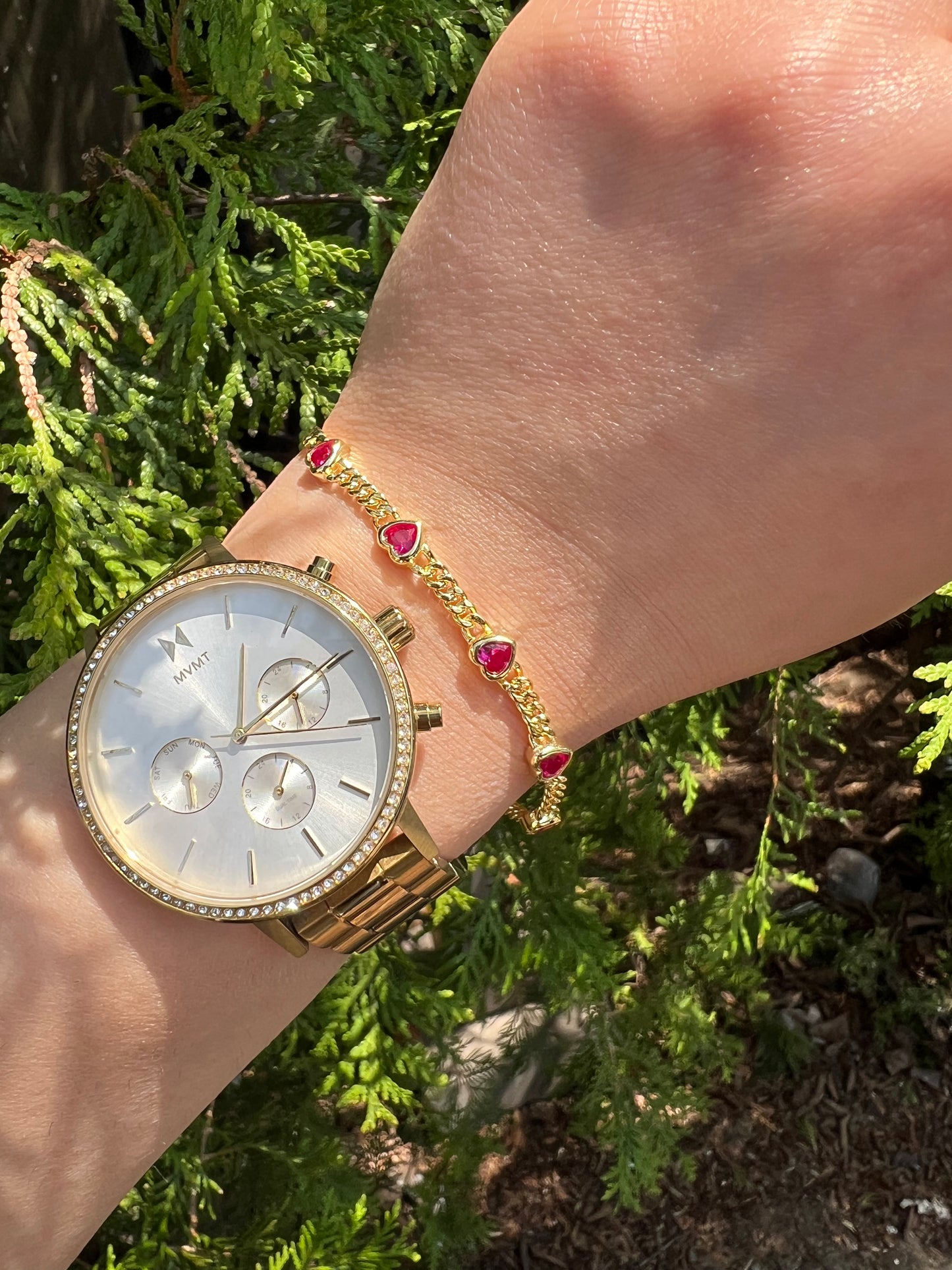 Ruby Red Heart Chain Bracelet