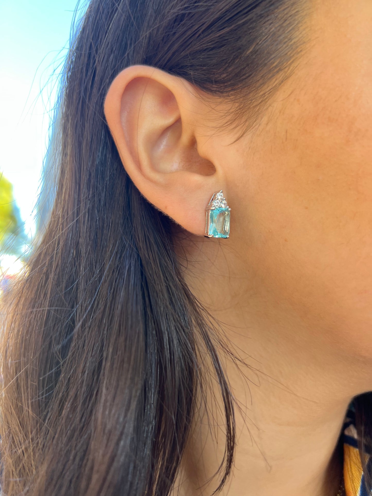 Blue topaz N CZ Earrings