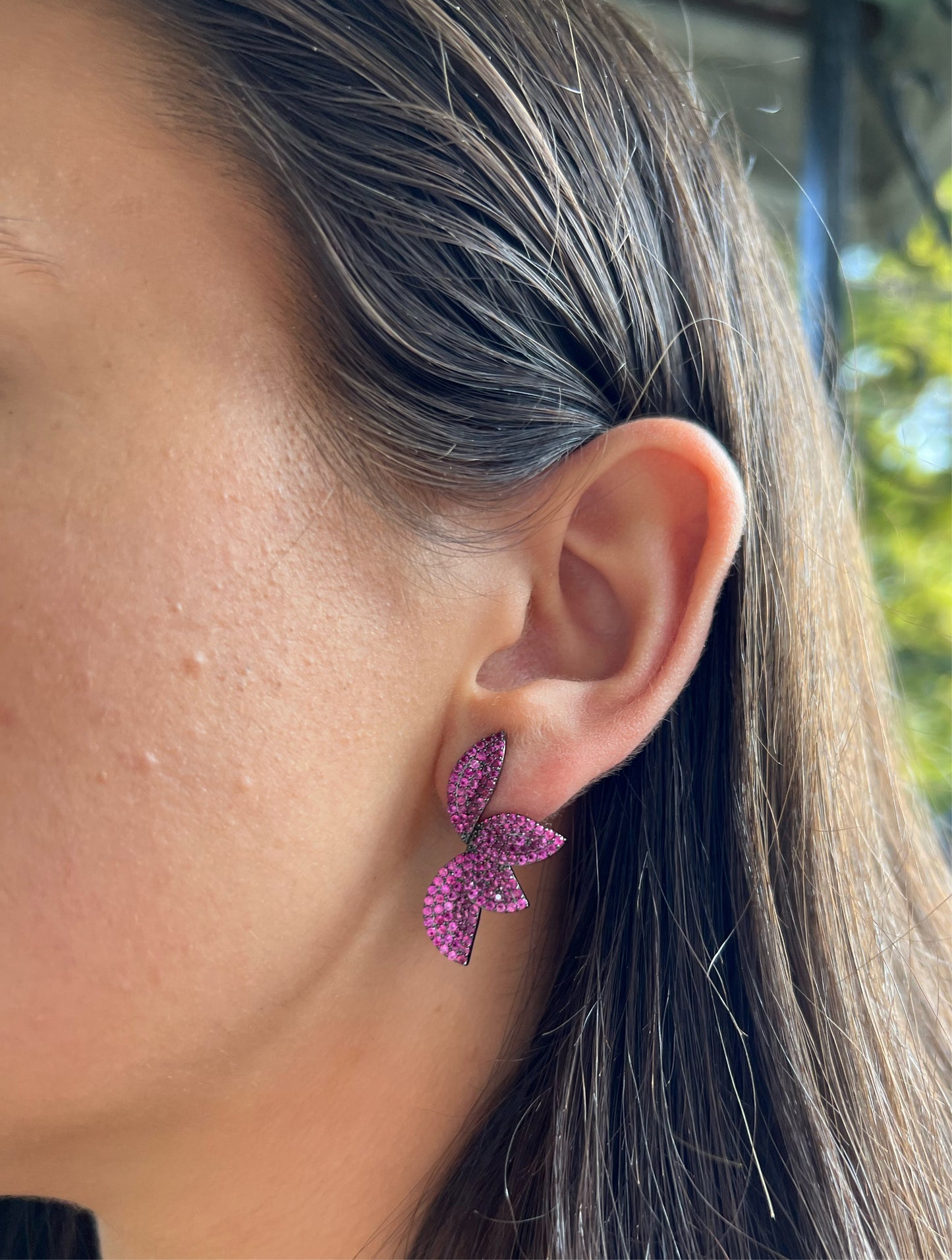 Half Petal Pink Ruby Earrings