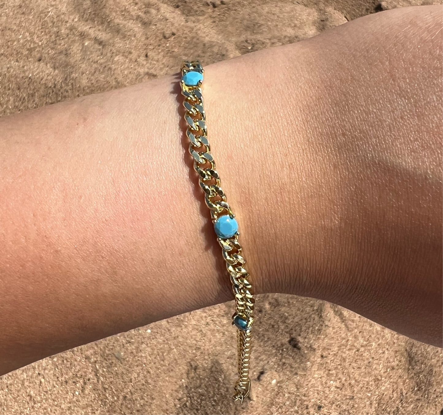 Round Turquoise X Gold Link Bracelet