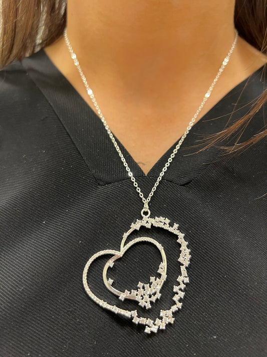 Double Heart Edged Necklace