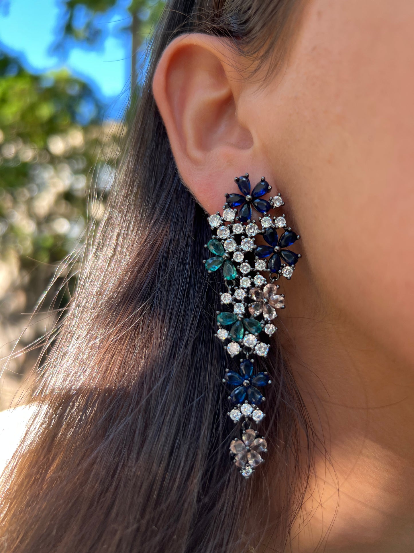 Blue Stoned Hanging Earrings