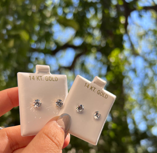 14KT 6 MM CZ Stud Earrings