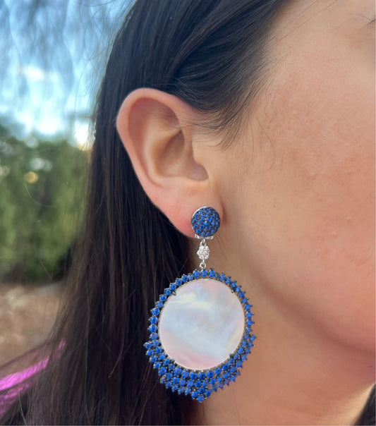 Mother of Pearl X Blue Sapphire Earrings