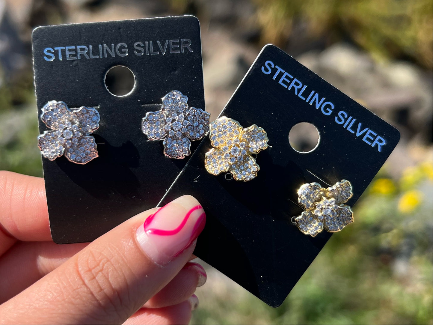 Double Flower Pave Earrings