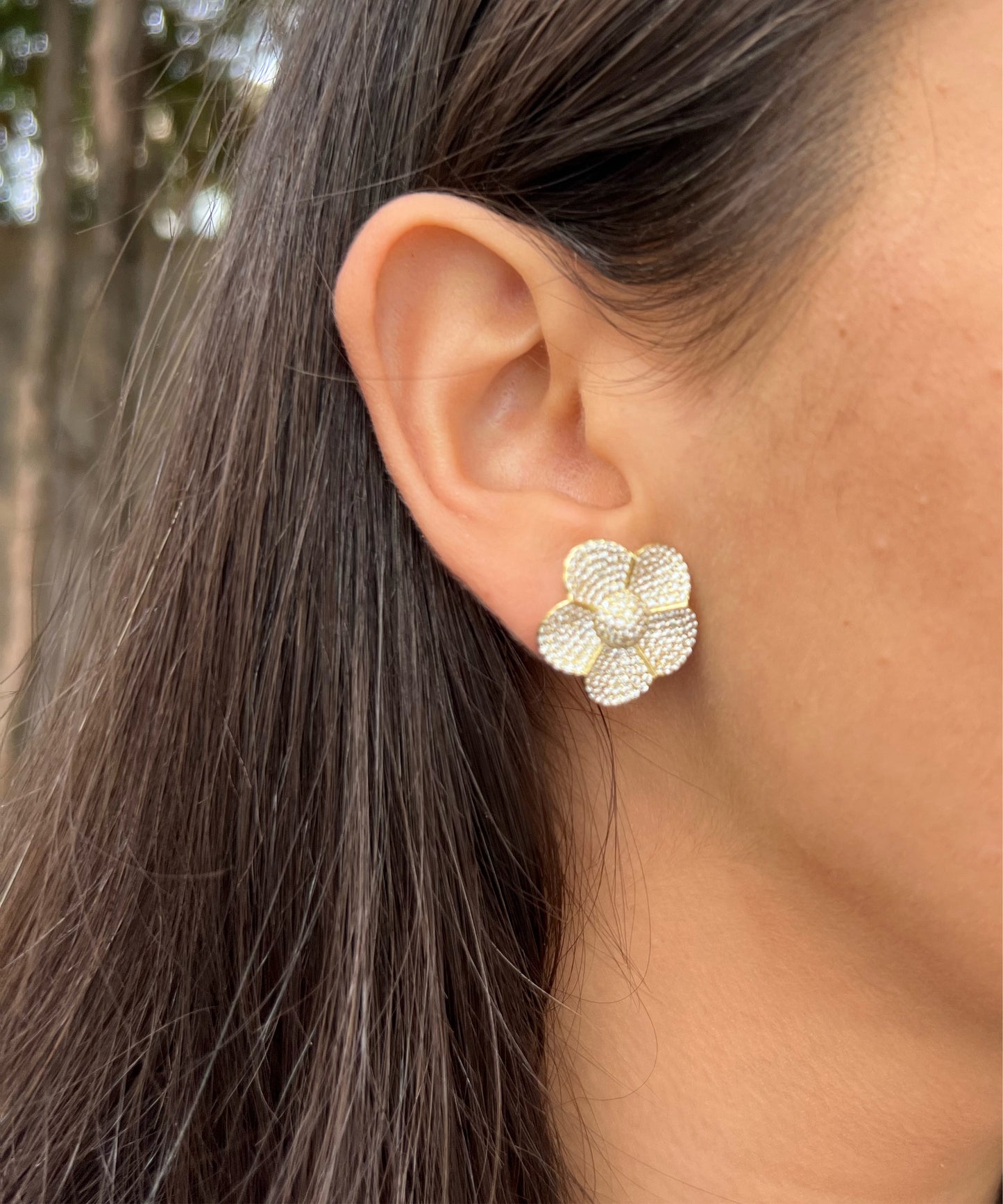 Pave Flower Stud Earrings