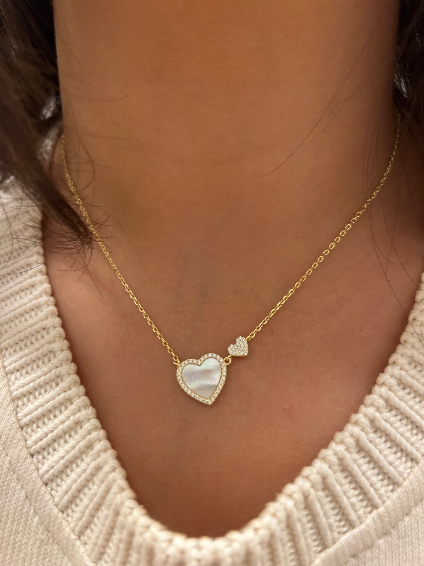 Double heart Pearl Necklace