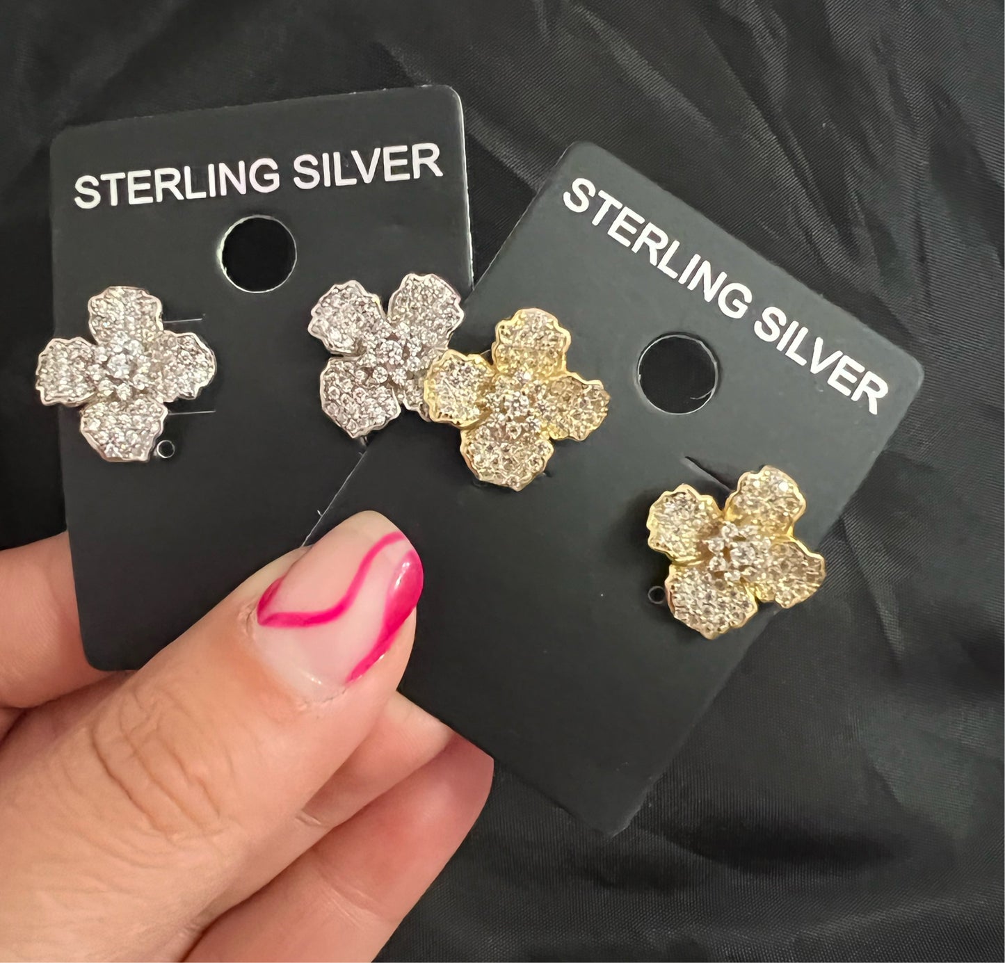 Double Flower Pave Earrings