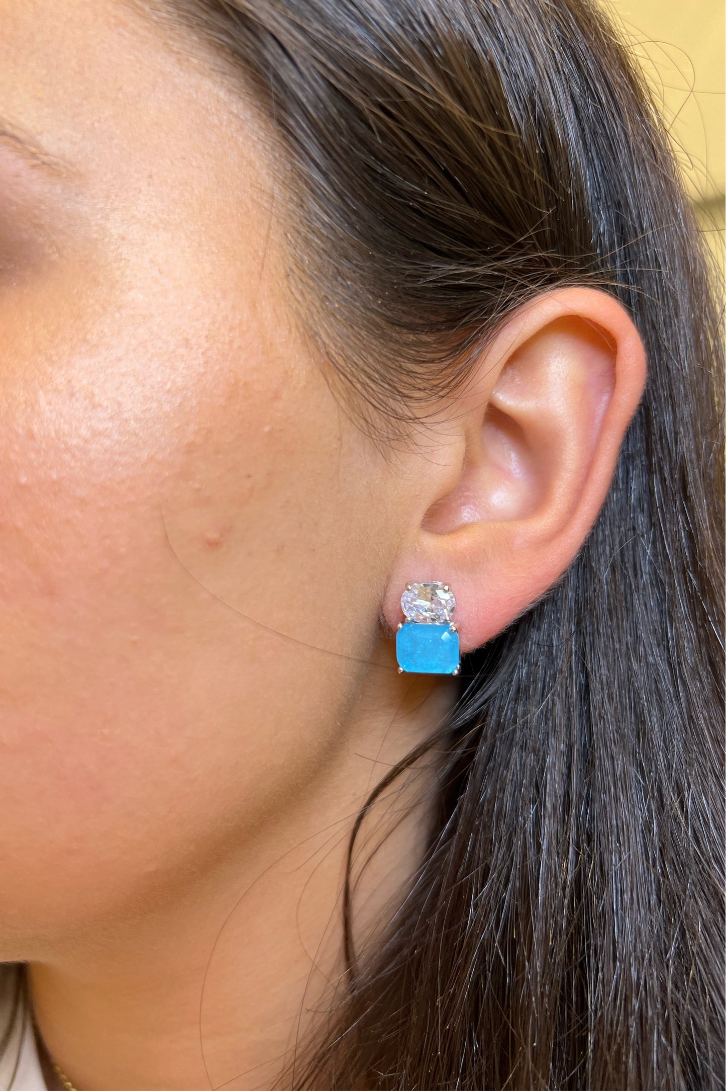 Blue Smokey Topaz and CZ Earrings