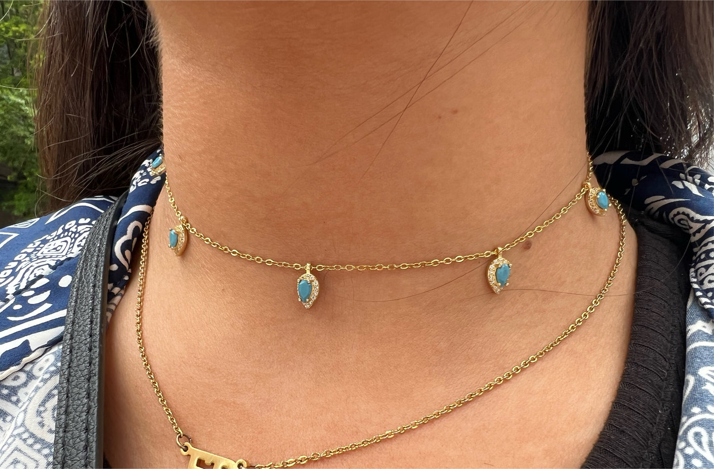 Turquoise Hanging Tear Drop Choker Necklace