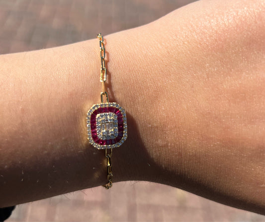 Ruby centered paper clip Bracelet