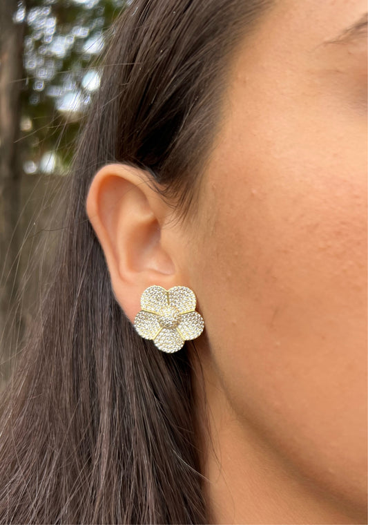 Pave Flower Stud Earrings